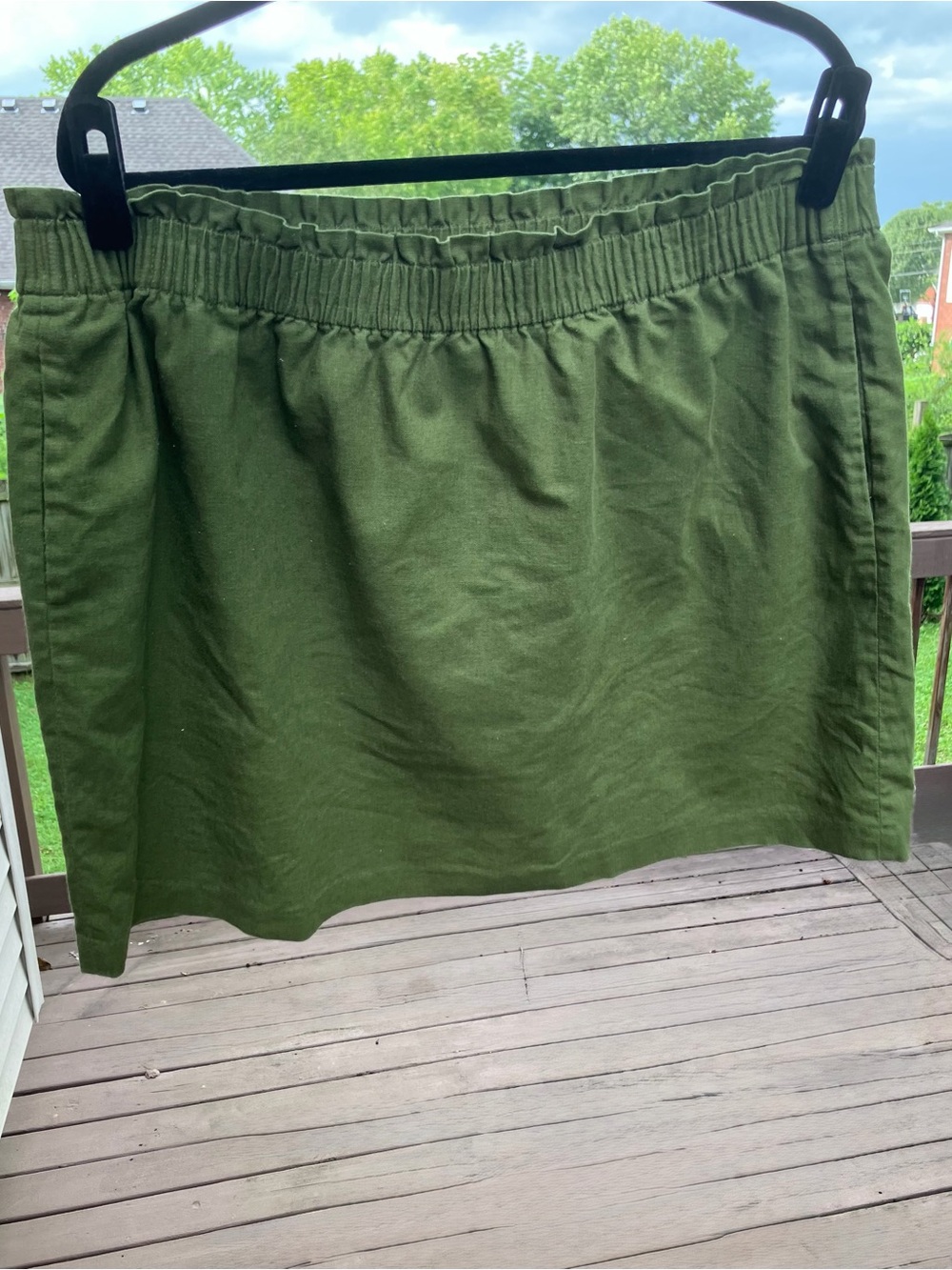 J. Crew - Linen Blend Olive Green Mini Skirt with Elastic Waist